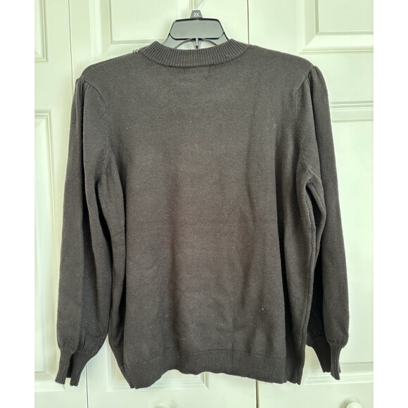 WOMEN'S BLACK JEWELED SWEATER CREW NECK LONG SLEEVE KNIT SIZE 2X G GREIGE - Picture 6 of 10